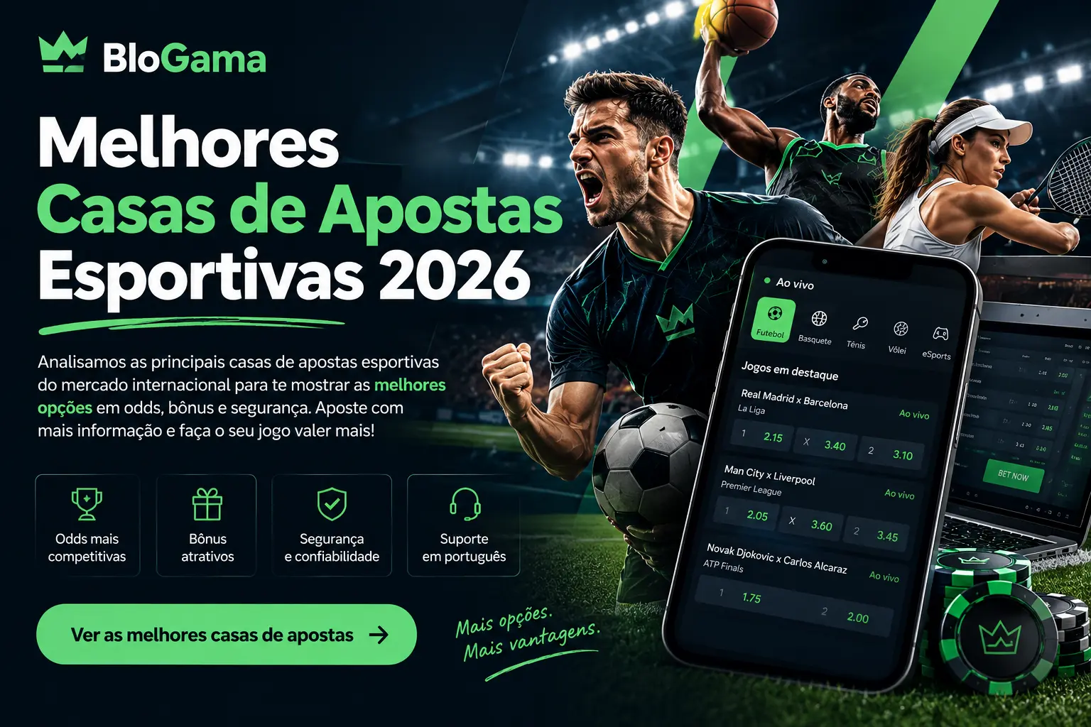 Melhores Casas de Apostas Esportivas 2026 — BloGama: odds competitivas, bônus atrativos e suporte em português